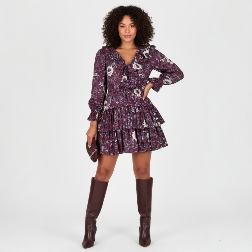 NWT ULLA JOHNSON Lola Mini Dress - Ruffled Boho Floral Feminine Women's Size 4